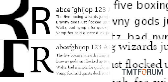 Above: GDI rendering of FacitWeb (above) and Minion Pro (below) with Standard antialiasing.